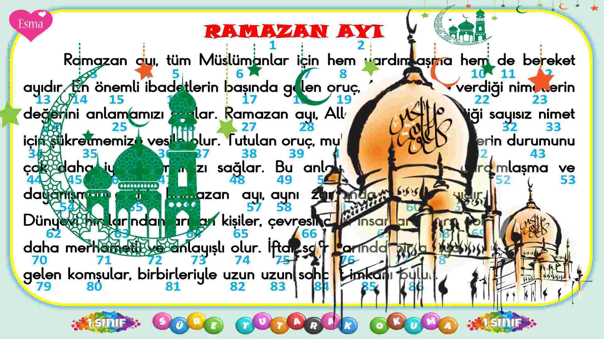 1.Sınıf Dakika Tutarak Okuma-75 / RAMAZAN AYI Metni / PDF
