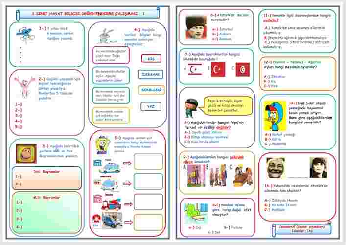 1.SINIF HAYAT BİLGİSİ DEĞERLENDİRME ÇALIŞMASI  1