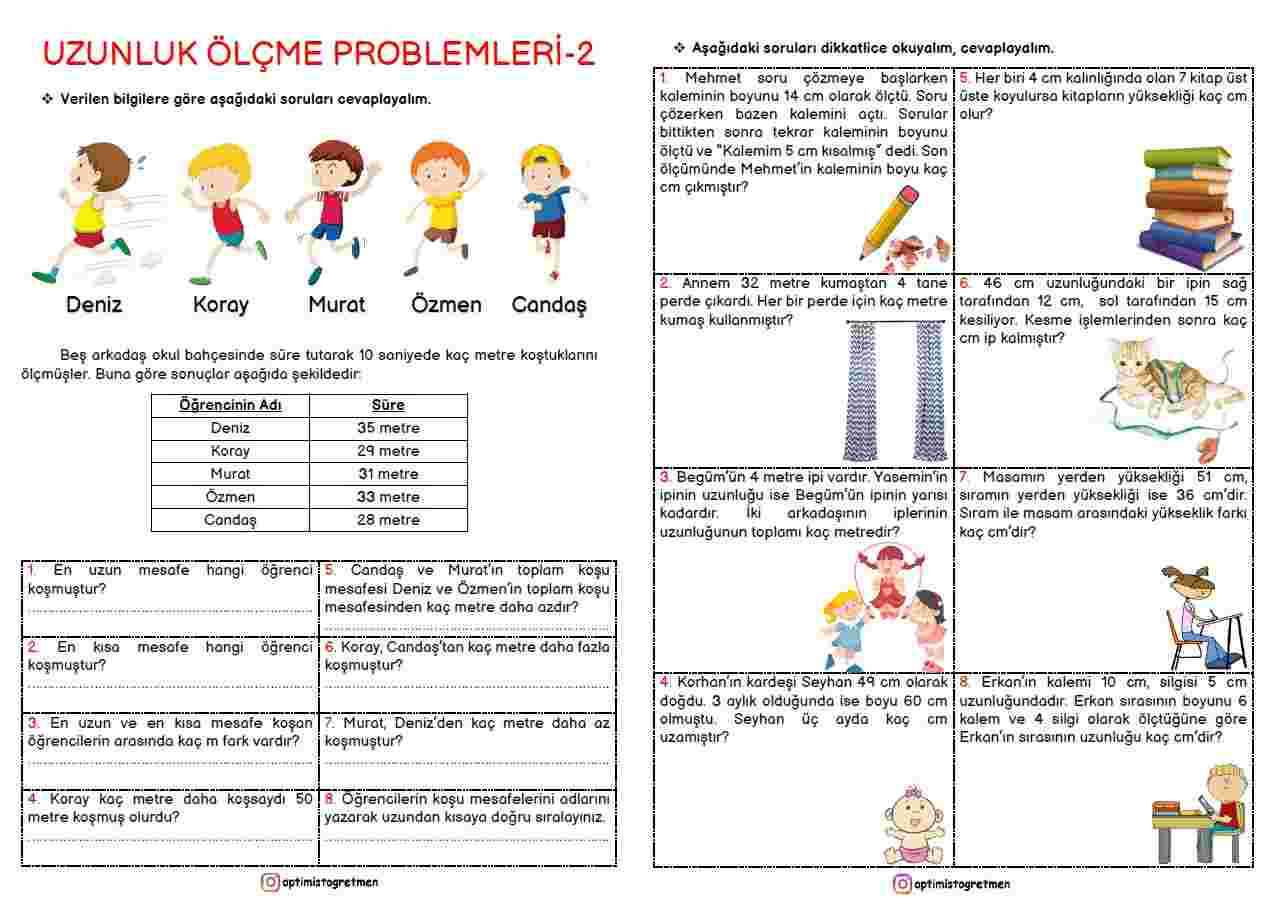 2. Sınıf Matematik Uzunluk Ölçme Problemleri-2