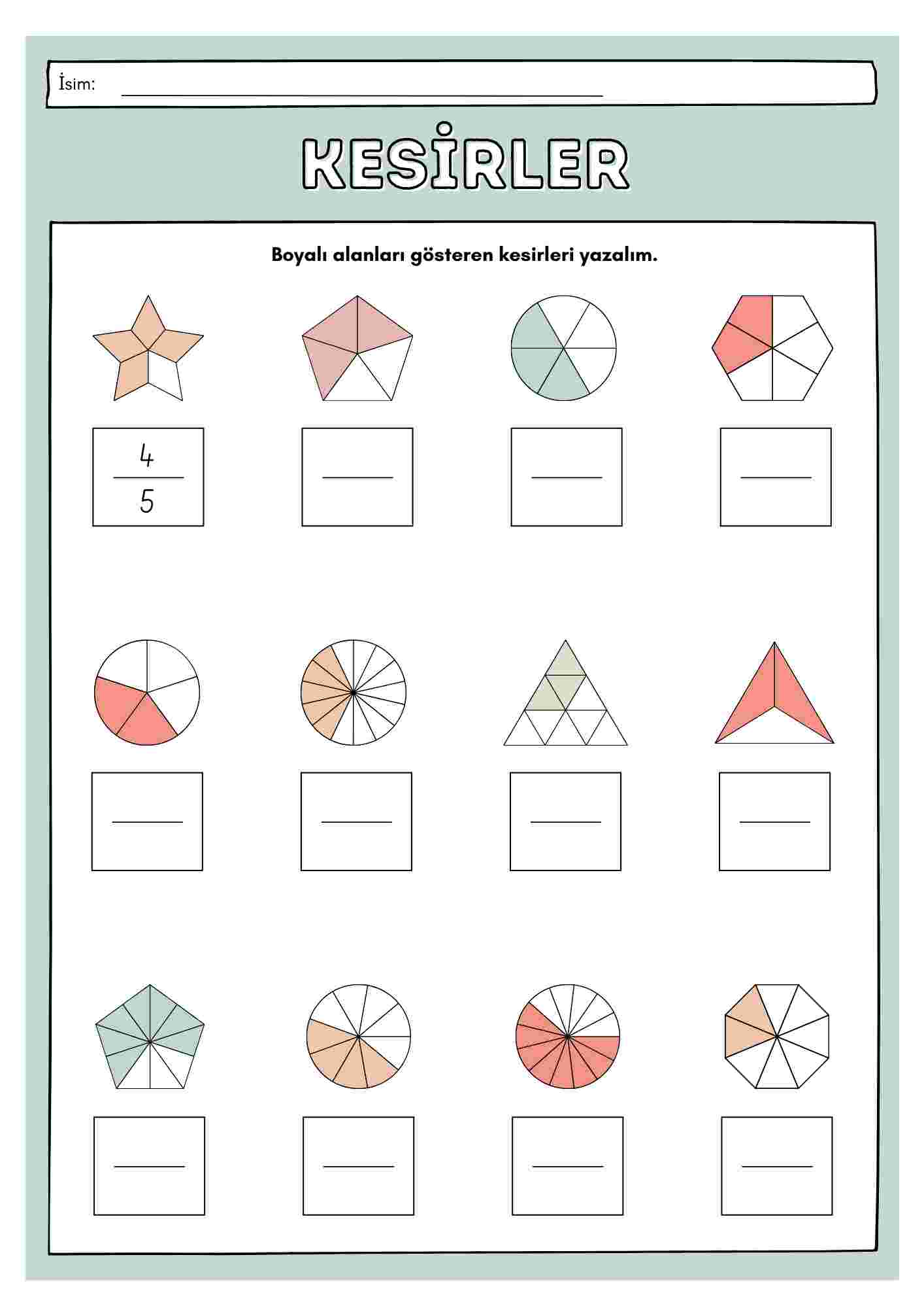 3. SINIF kesir alıştırmaları