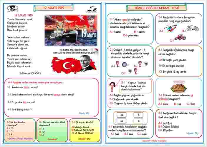 1.SINIF 19 MAYIS 1919 TÜRKÇE DEĞERLENDİRME ÇALIŞMASI  9