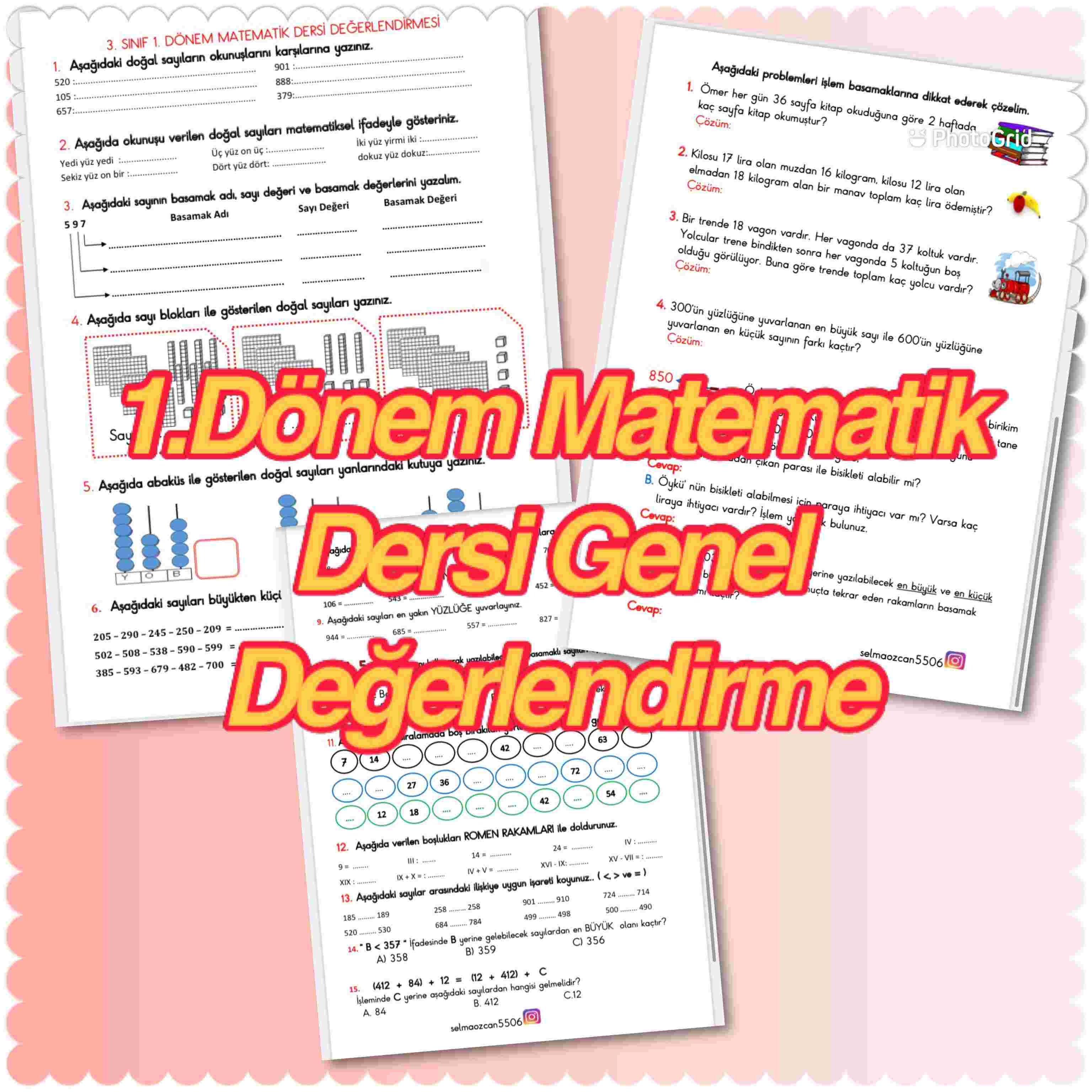 3. sınıf 1. Dönem Matematik Genel Değerlendirme 