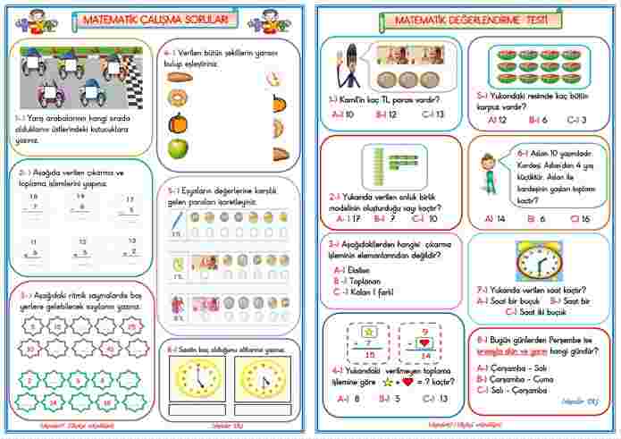 1.SINIF MATEMATİK DEĞERLENDİRME ÇALIŞMASI   1