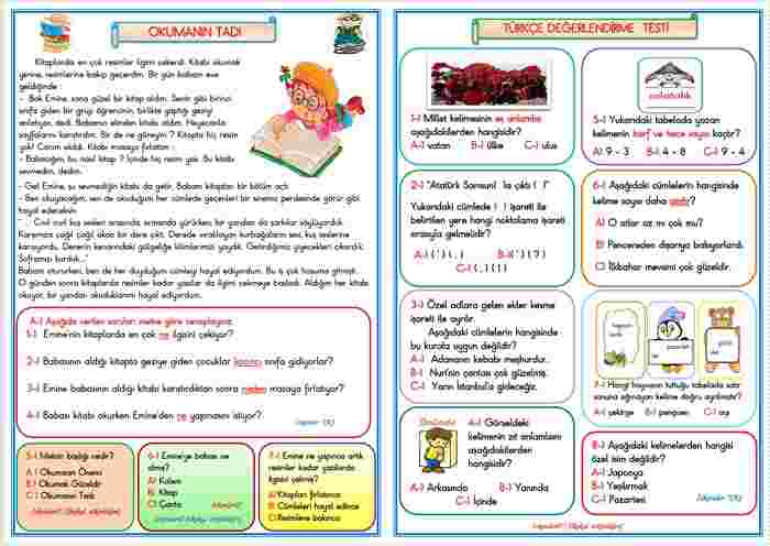 1.SINIF OKUMANIN TADI TÜRKÇE DEĞERLENDİRME ÇALIŞMASI   12