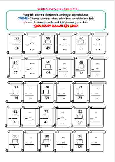 2. SINIF ÇIKARMADA VERİLMEYENİ BULMA 