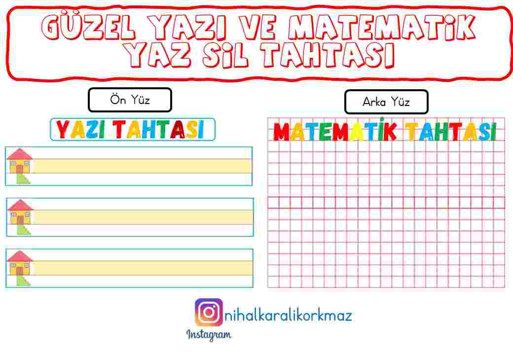 Güzel Yazı ve Matematik Yaz Sil Tahtası