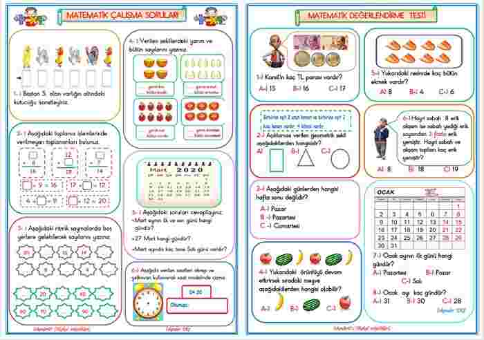 1.SINIF MATEMATİK DEĞERLENDİRME ÇALIŞMASI   2