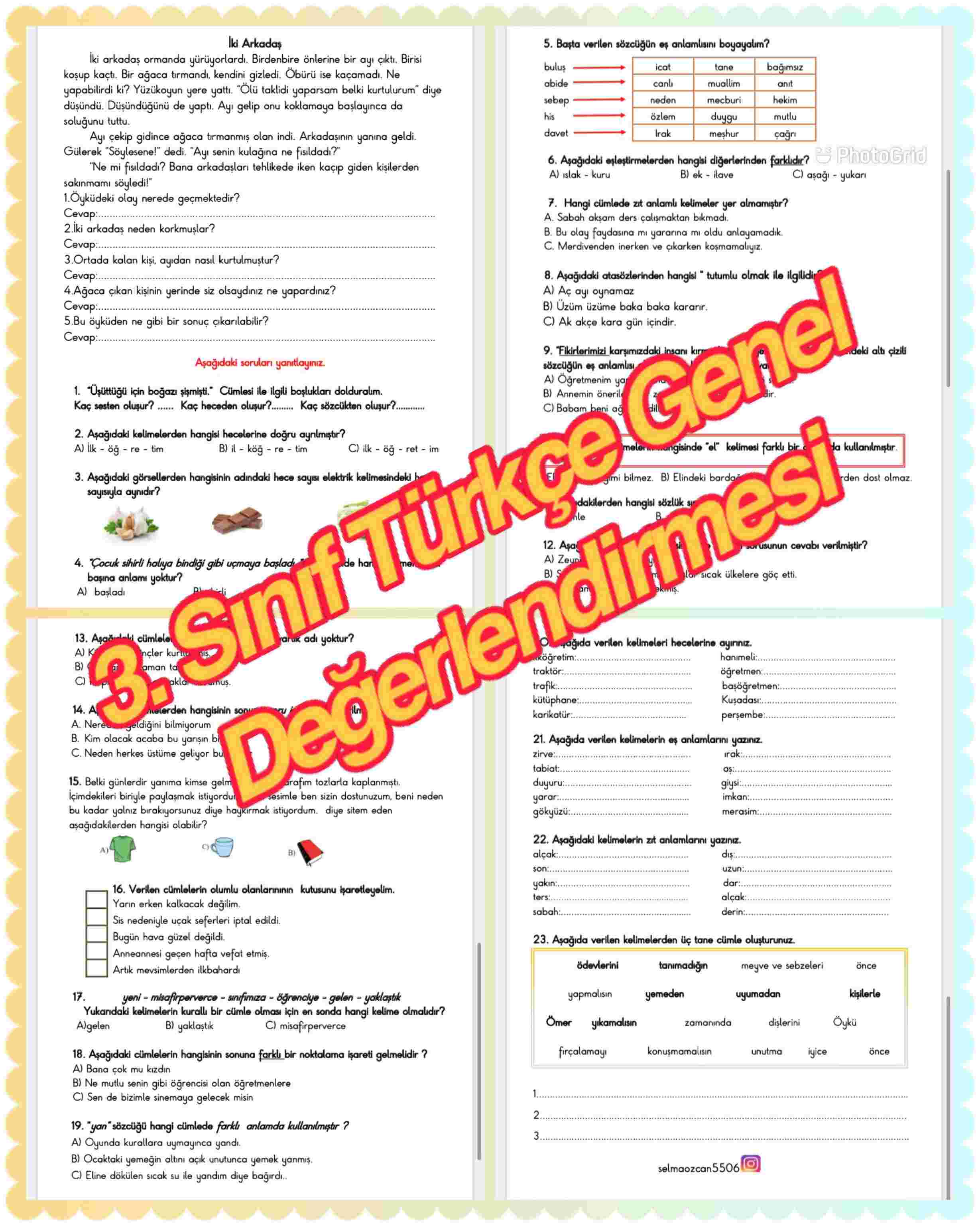 3. SINIF 1. DÖNEM TÜRKÇE GENEL DEĞERLENDİRME 