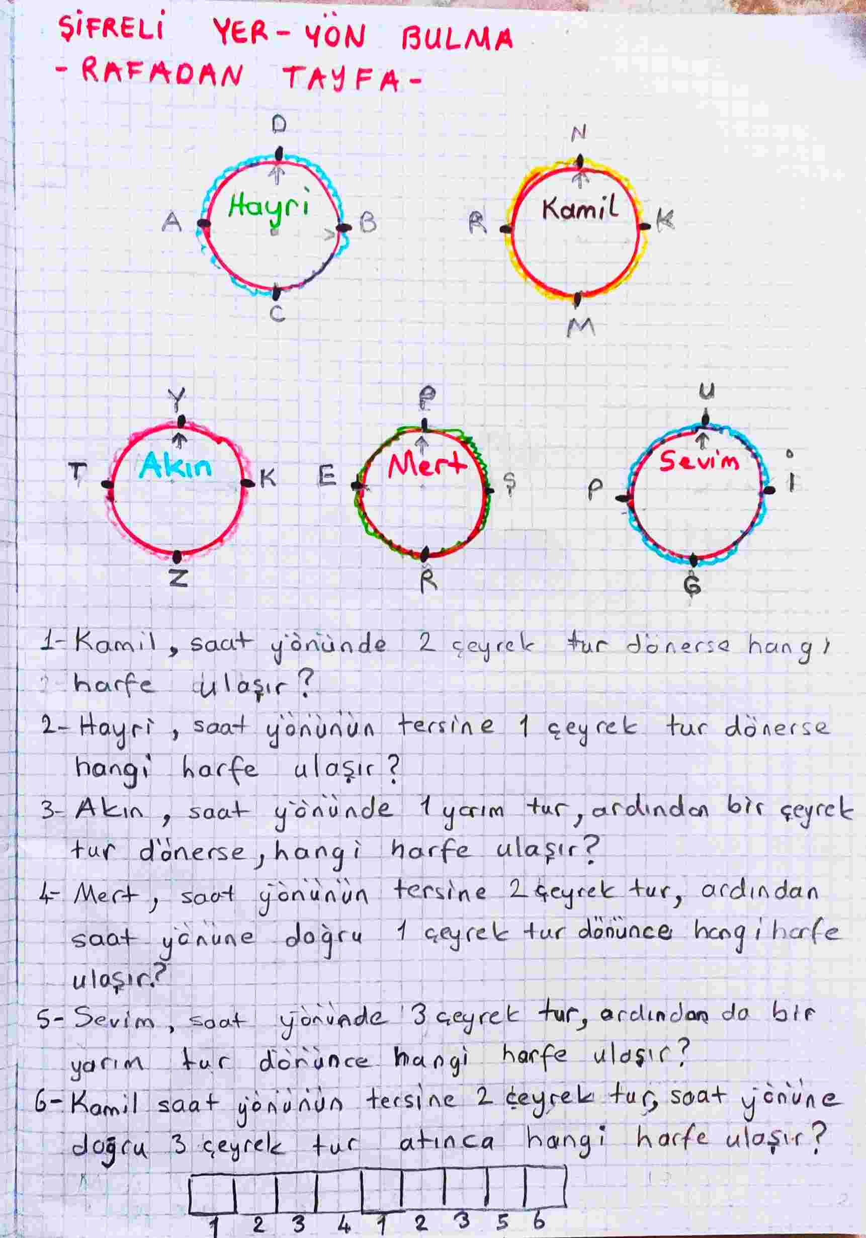 İkinci Sinıf matematik yer yön etkinlik