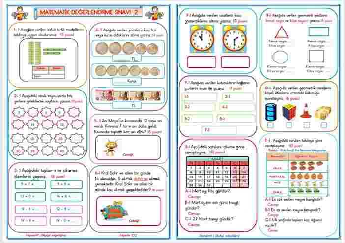 1.SINIF MATEMATİK DEĞERLENDİRME SINAVI  2