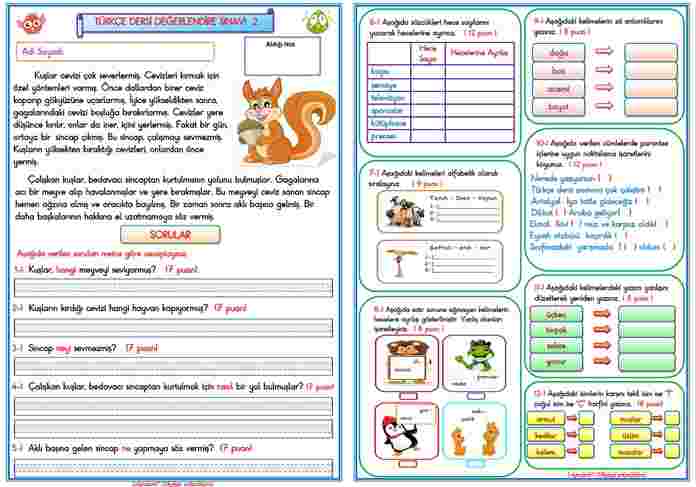 1.SINIF TÜRKÇE DEĞERLENDİRME SINAVI  2