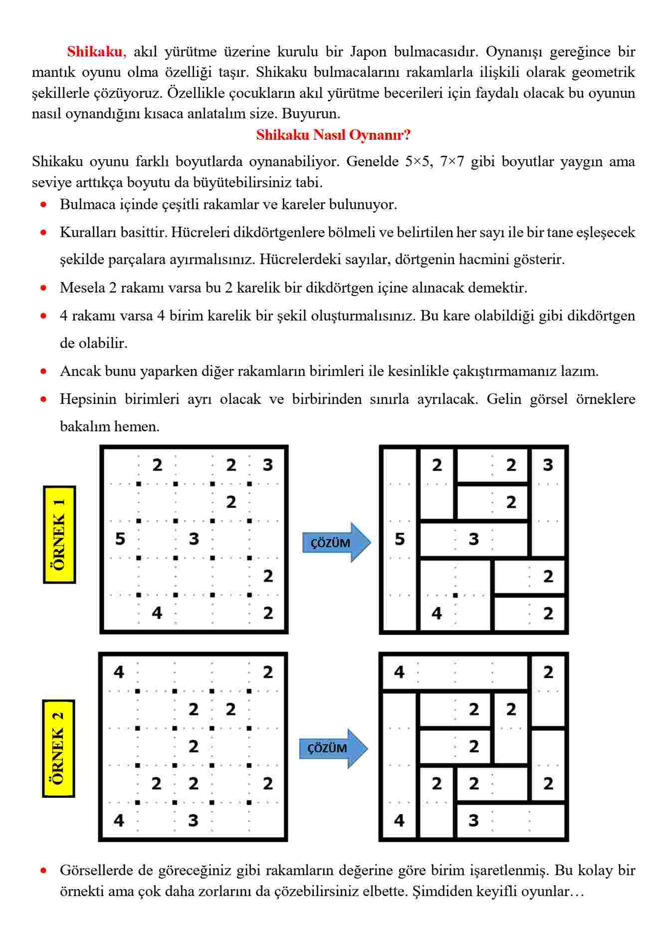 SHIKAKU (DÖRTGENLER) NASIL OYNANIR