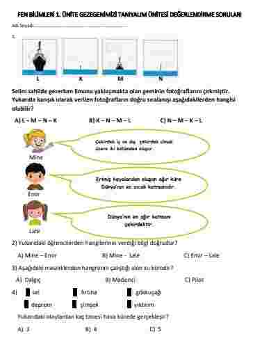 Gezegenimizi Tanıyalım Ünite Değerlendirme Soruları