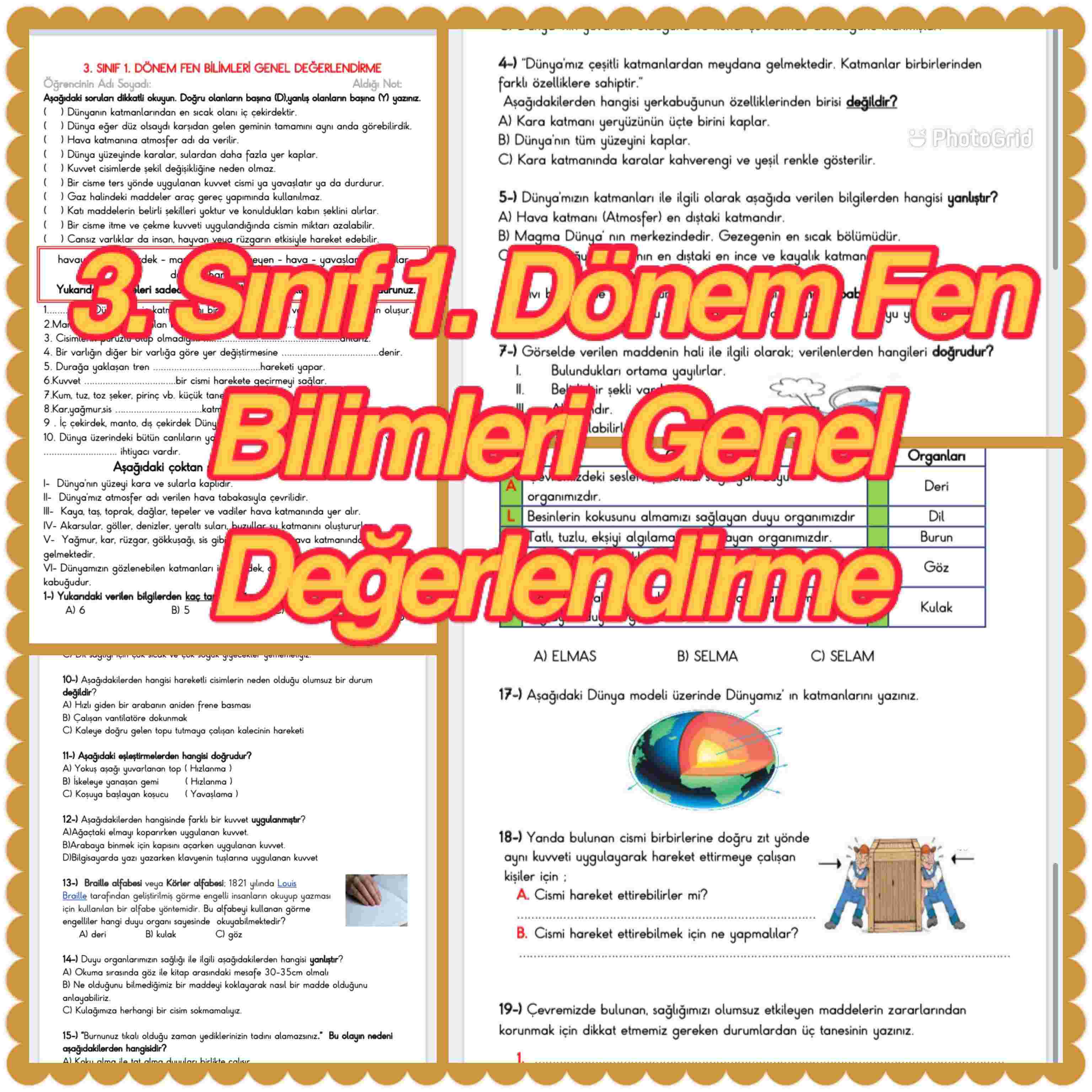 3.SINIF 1. DÖNEM FEN BİLİMLERİ GENEL DEĞERLENDİRME 