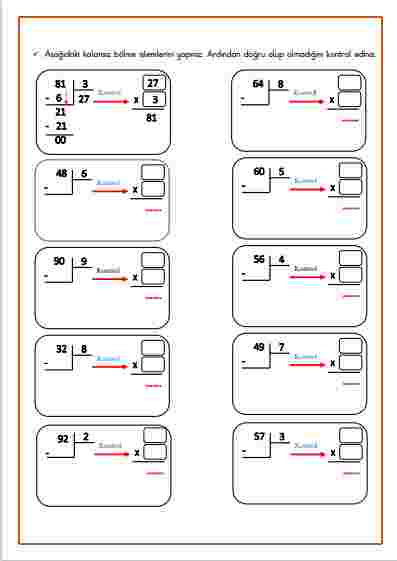 3. SINIF KALANSIZ BÖLME İŞLEMİ ALIŞTIRMALARI